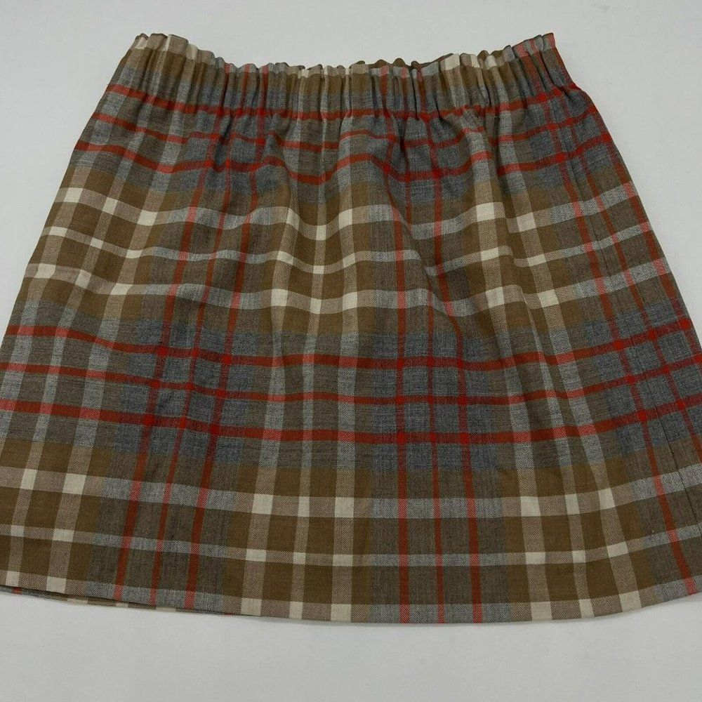 J Crew Skirt Wool Plaid Sidewalk Skirt Tan Orange size 10 Pockets Preppy